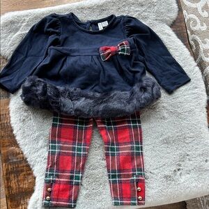 Janie and Jack Navy and Red Tartan Kids Matching Set